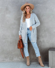 Grey Ribbed Knit Cardigan