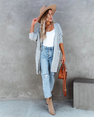 Grey Ribbed Knit Cardigan