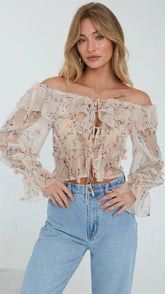 Coral Floral Chiffon Crop Top