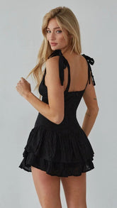 Black Shoulder Tie Mini Dress