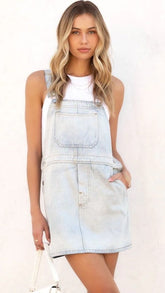 Light Blue Denim Overall Mini Dress