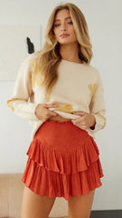 Rust Orange Ruffle Mini Skort
