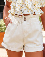 Beige Rolled Edge Denim Shorts