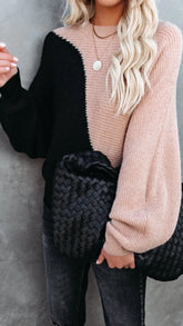 Color Block Ribbed Knit Sweater