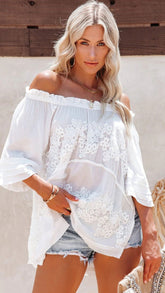 White Crochet Lace Off Shoulder Blouse