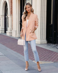 Peach Solid Notched Lapel Blazer