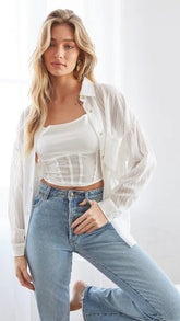 White Semi-Sheer Button Down Shirt