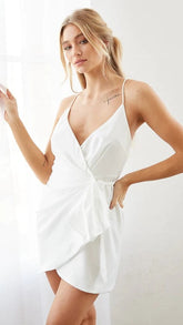 White Surplice Slip Mini Dress