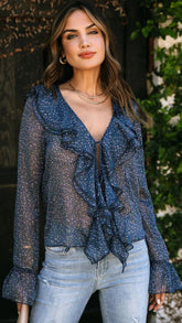 Navy Floral Chiffon Blouse
