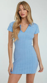 Blue Knit Bodycon Mini Dress