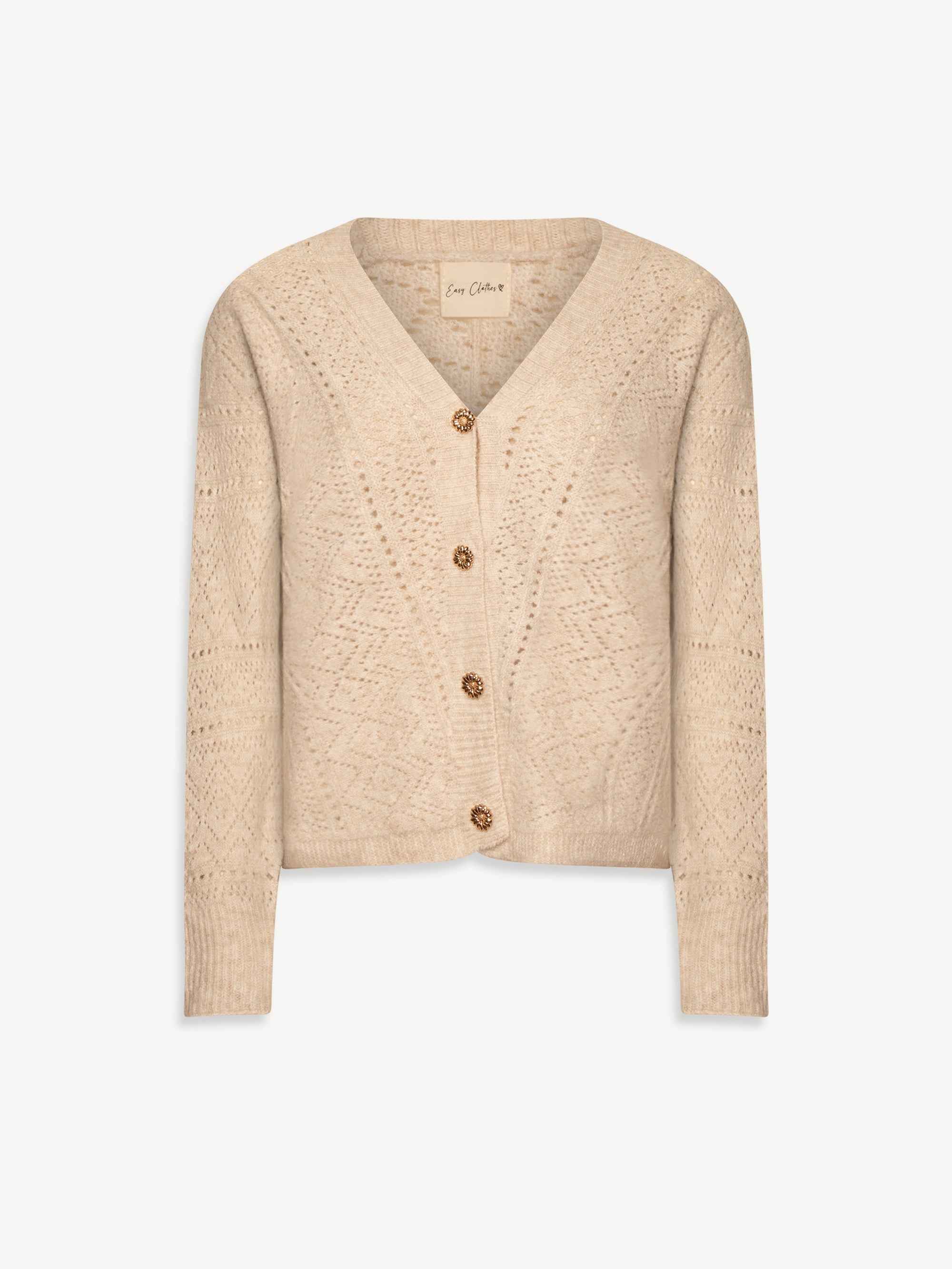 Beige Crochet Knit Cardigan