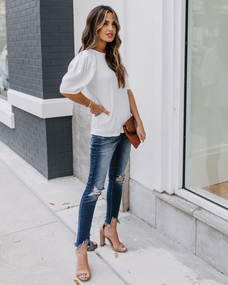 Clarice Statement Sleeve Textured Top - Off White