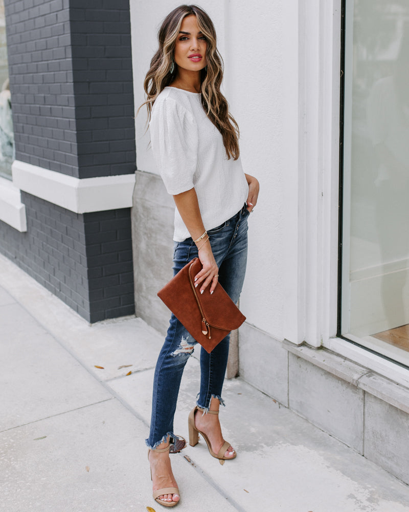 Clarice Statement Sleeve Textured Top - Off White