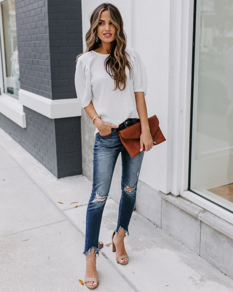 Clarice Statement Sleeve Textured Top - Off White