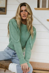 Amy Braided Cable Knit Sweater in Green - FINAL SALE