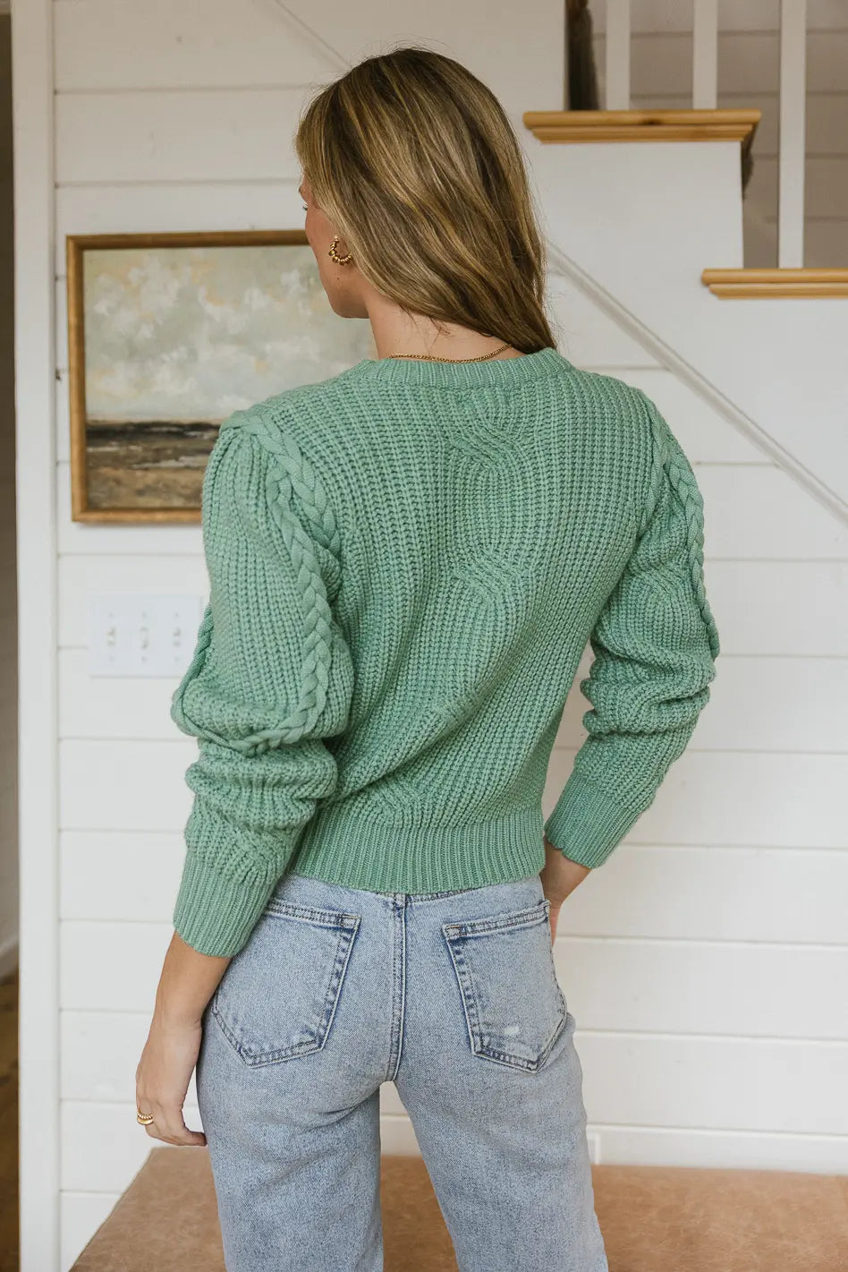 Amy Braided Cable Knit Sweater in Green - FINAL SALE