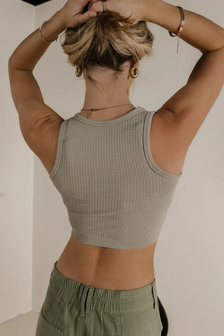 Ines Waffle Knit Tank in Moss - FINAL SALE