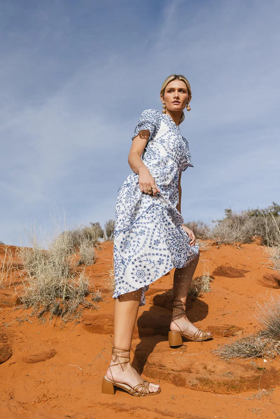 Alena Eyelet Lace Dress in Blue