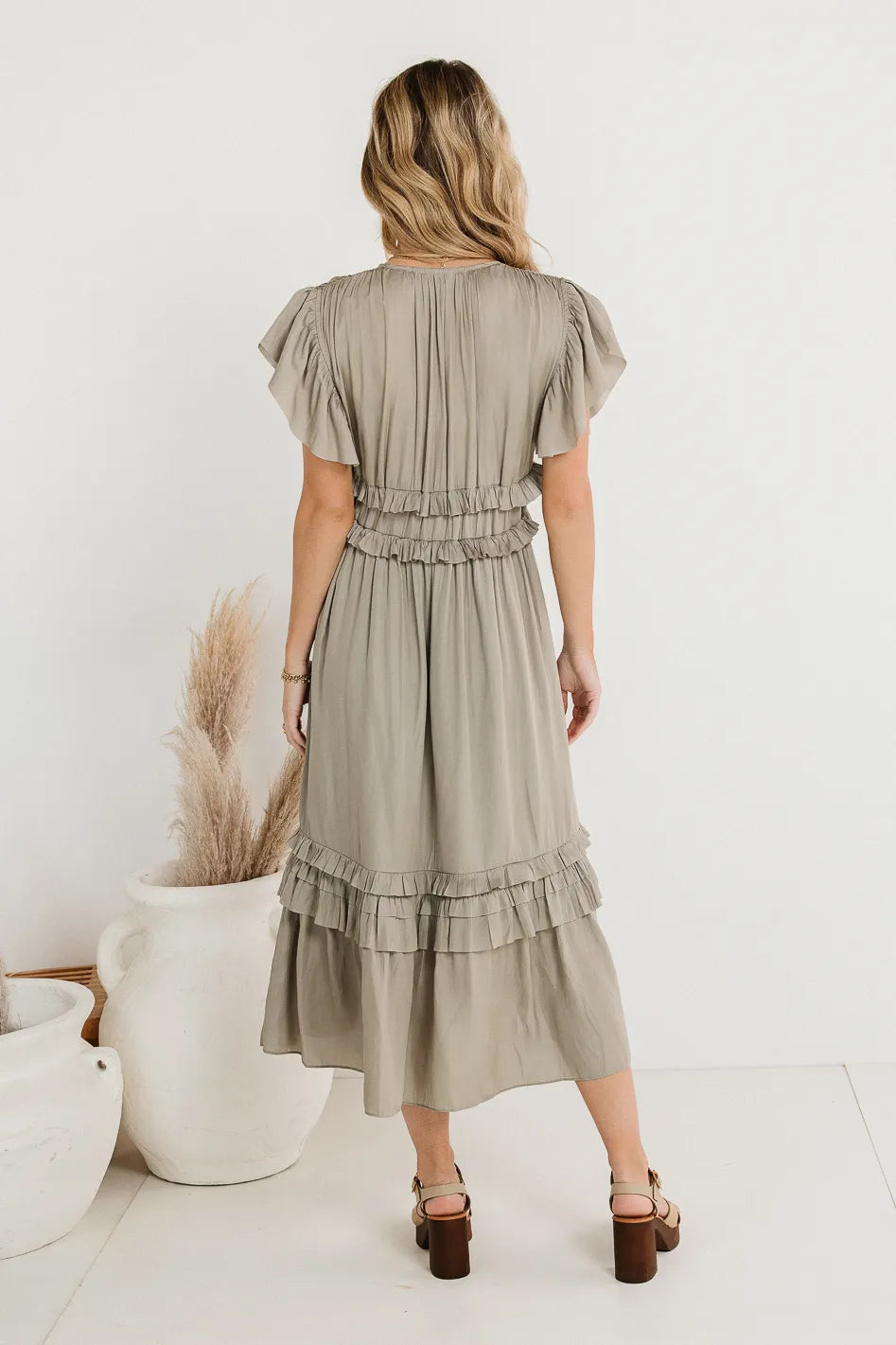 Willa Ruffle Dress in Sage