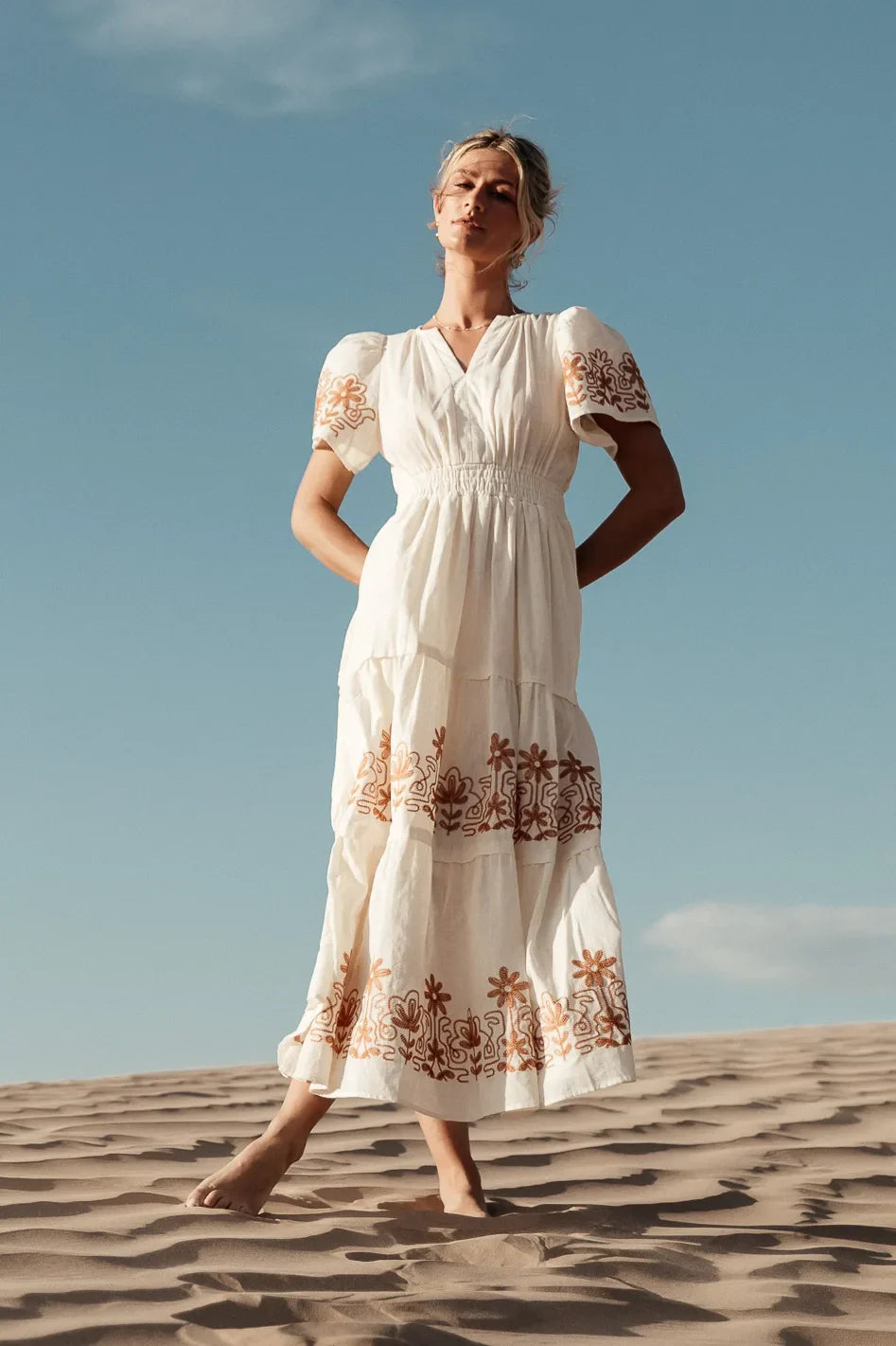 Isabeau Embroidered Maxi Dress in Cream