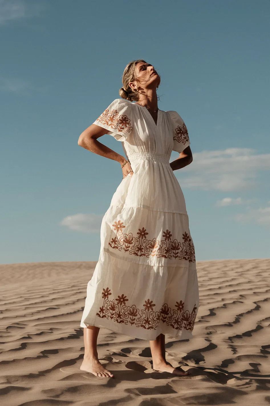 Isabeau Embroidered Maxi Dress in Cream