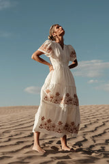 Isabeau Embroidered Maxi Dress in Cream