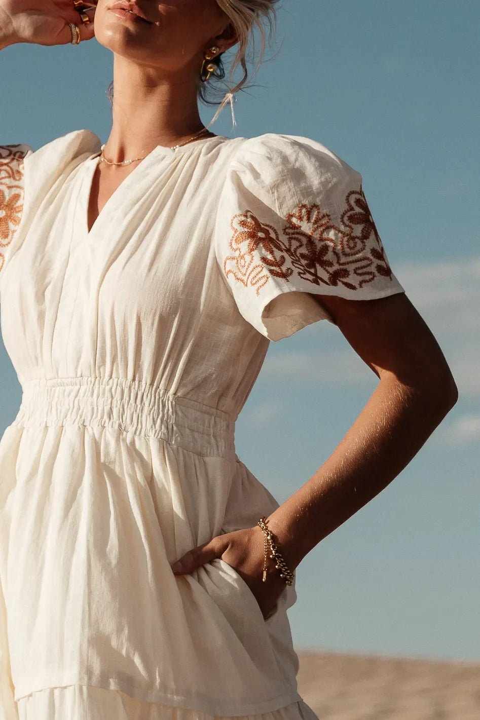Isabeau Embroidered Maxi Dress in Cream