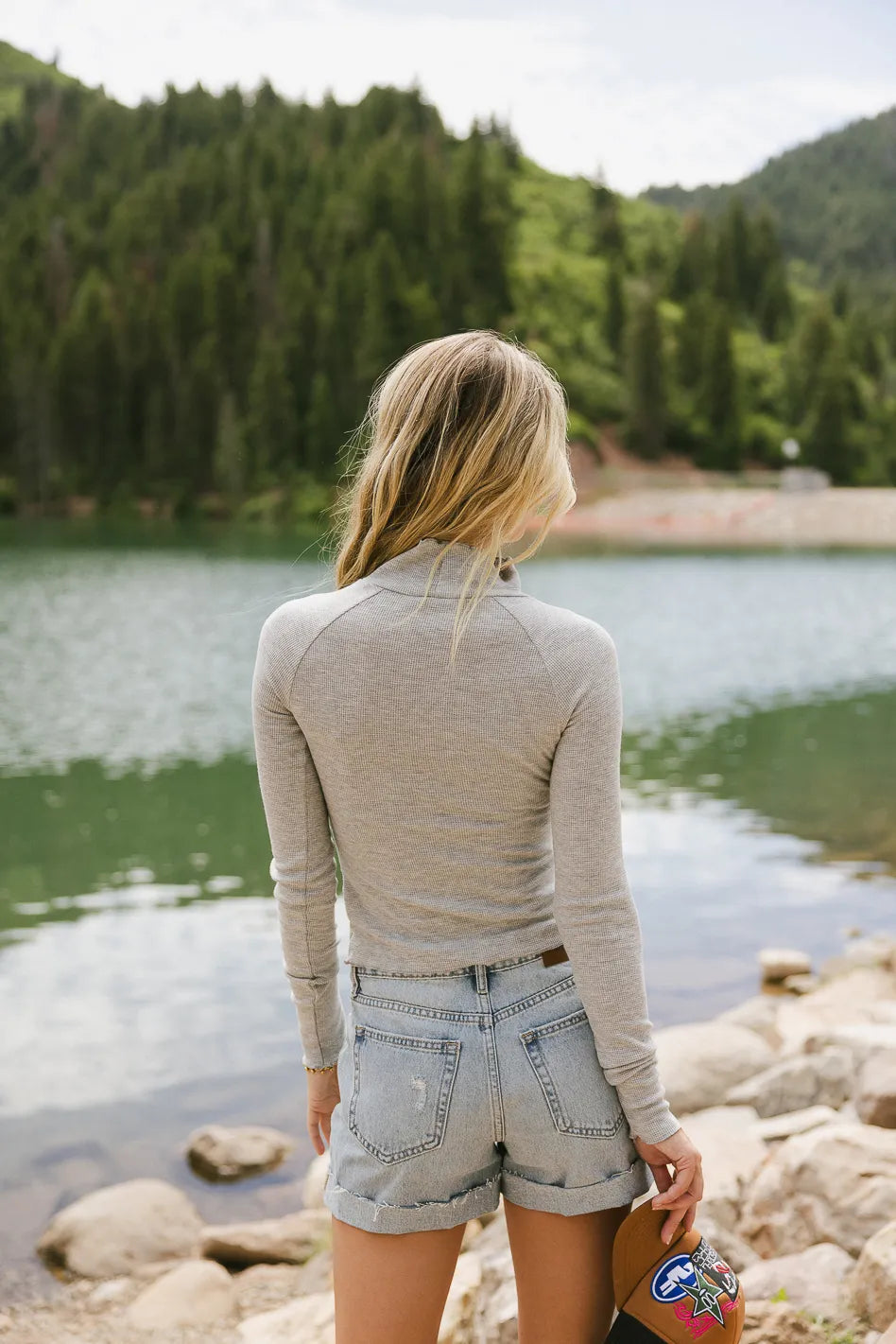 Hester Waffle Knit Top in Grey