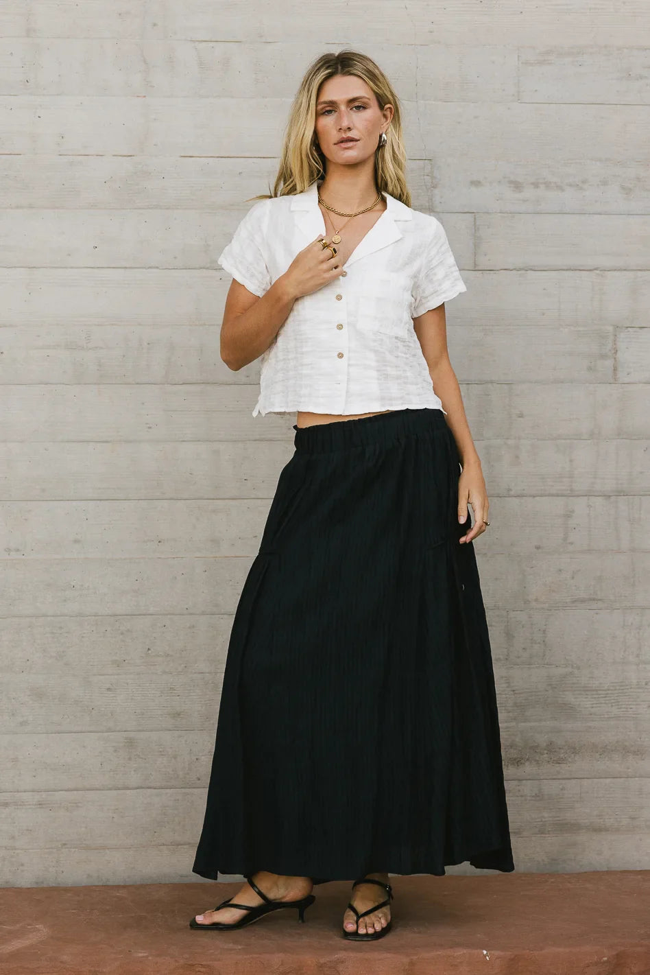 Phillipa Pleated Maxi Skirt in Navy - FINAL SALE