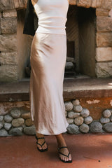 Lovinia Satin Midi Skirt in Champagne