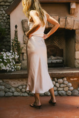 Lovinia Satin Midi Skirt in Champagne