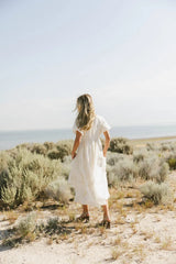 White Short Sleeves Midi Dress