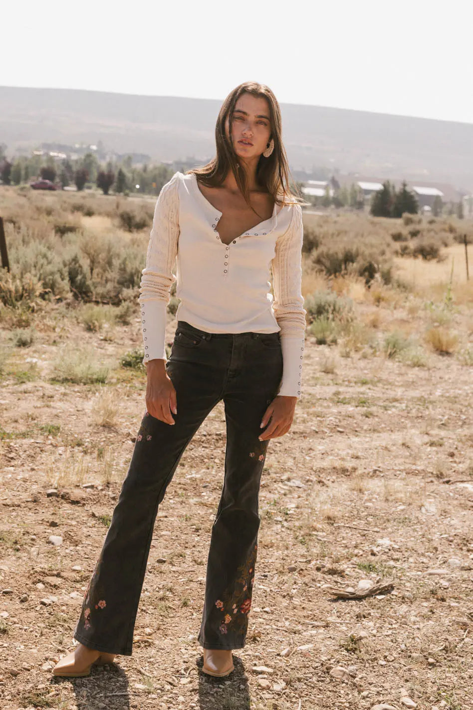Naomi Cable Knit Sleeve Top in Cream