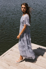 Eugena Ruffled Maxi Dress in Blue