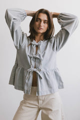 Maggie Peplum Tie Blouse in Light Wash
