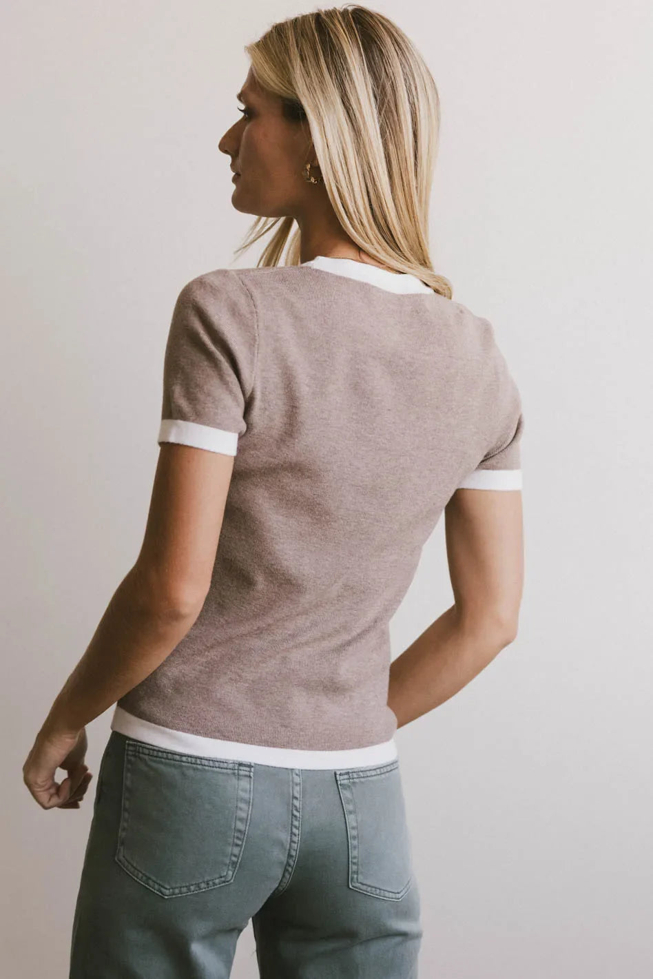 Maddie Ringer Sweater Top in Taupe
