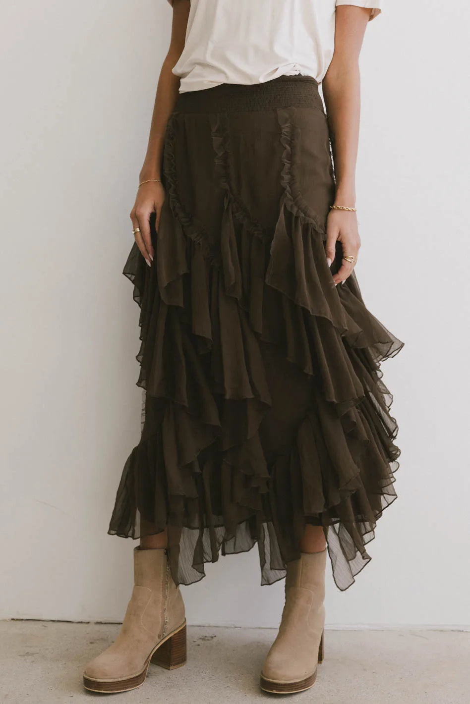 Emerson Ruffled Maxi Skirt in Brown - FINAL SALE