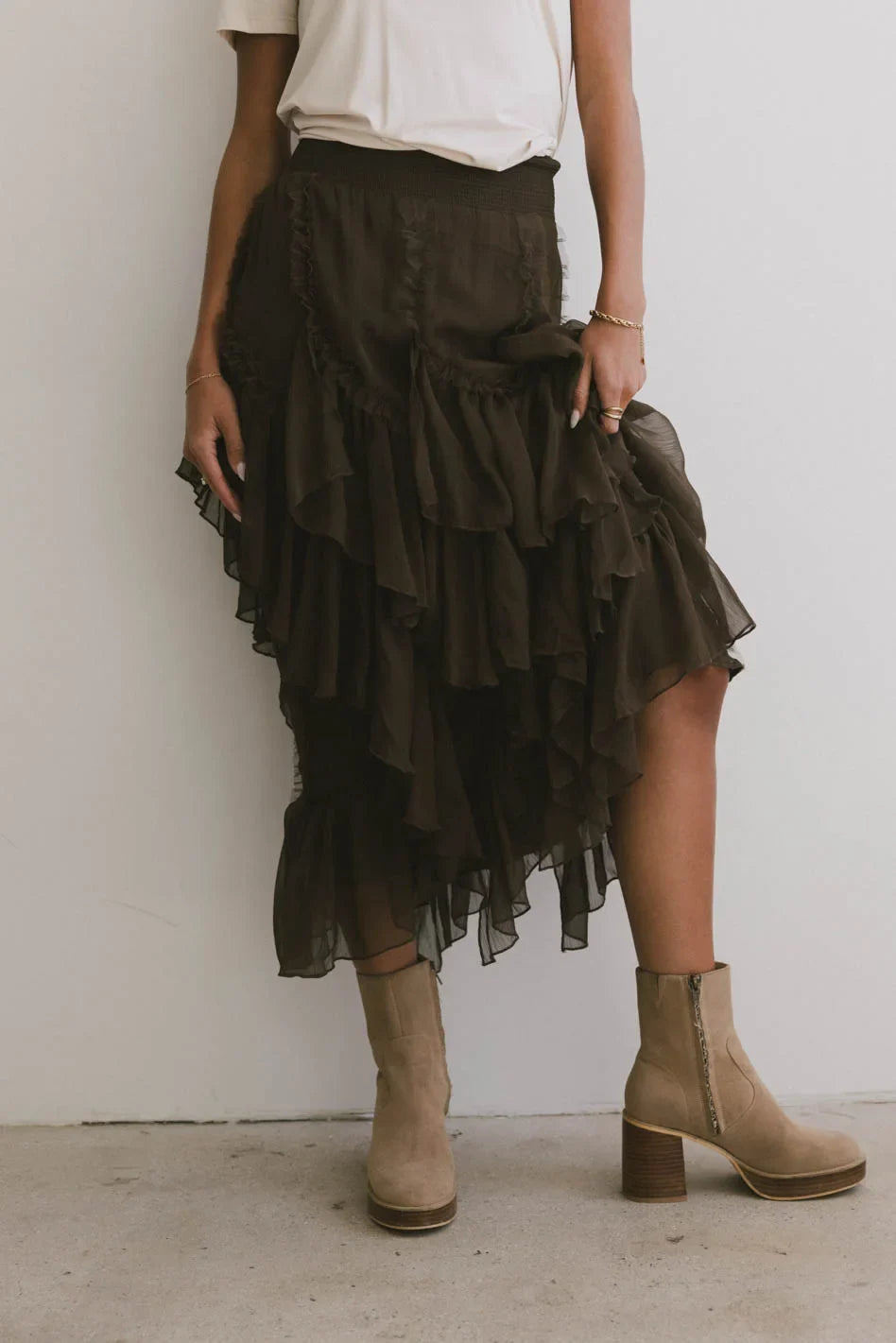 Emerson Ruffled Maxi Skirt in Brown - FINAL SALE