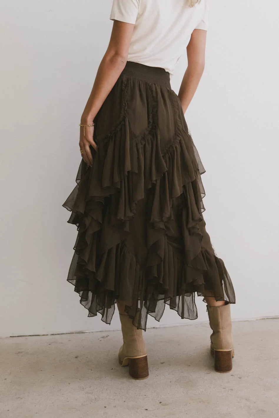 Emerson Ruffled Maxi Skirt in Brown - FINAL SALE