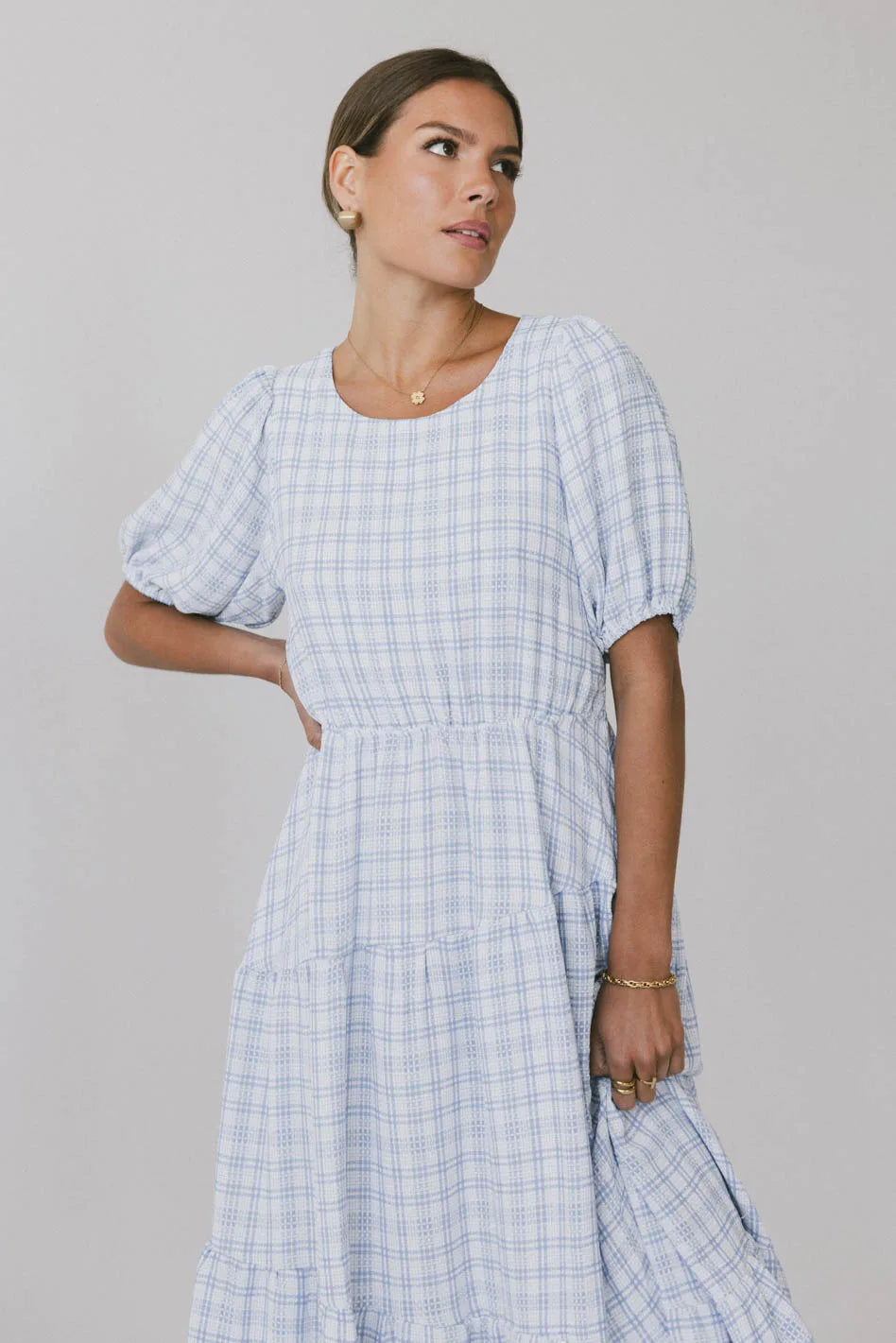 Melina Plaid Midi Dress in Blue