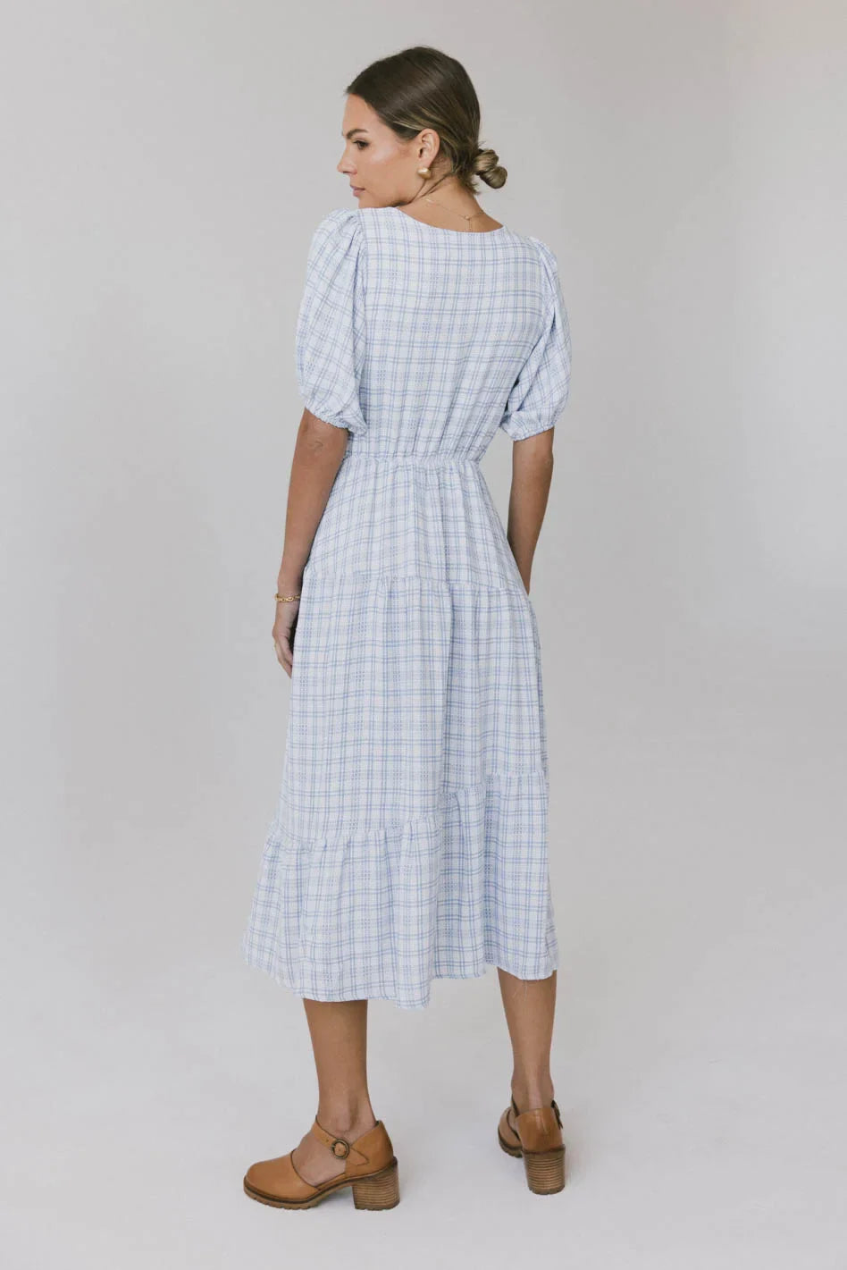 Melina Plaid Midi Dress in Blue