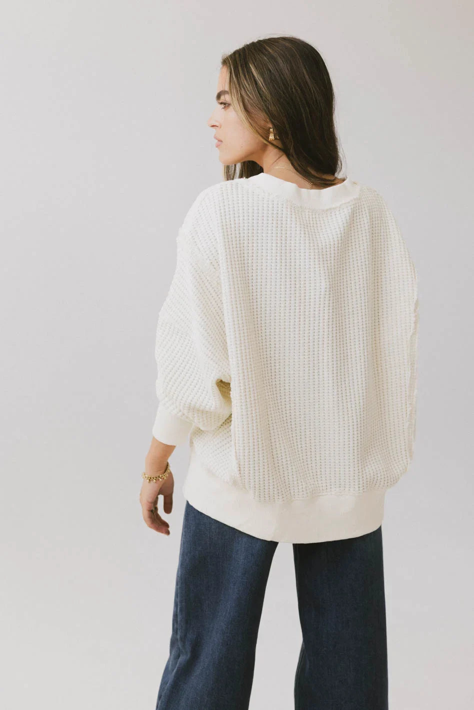 Ellis Waffle Knit Top in Cream