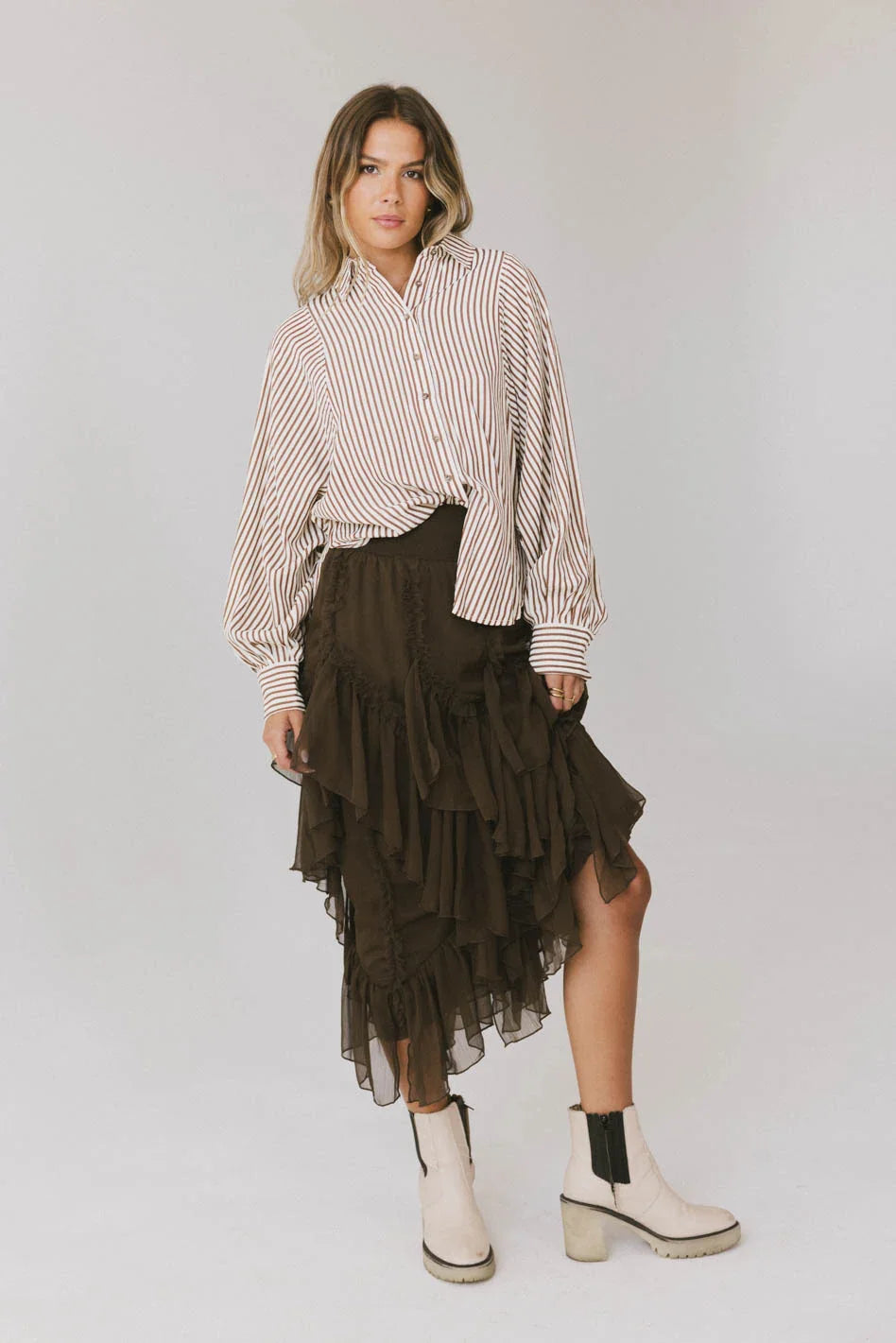 Emerson Ruffled Maxi Skirt in Brown - FINAL SALE