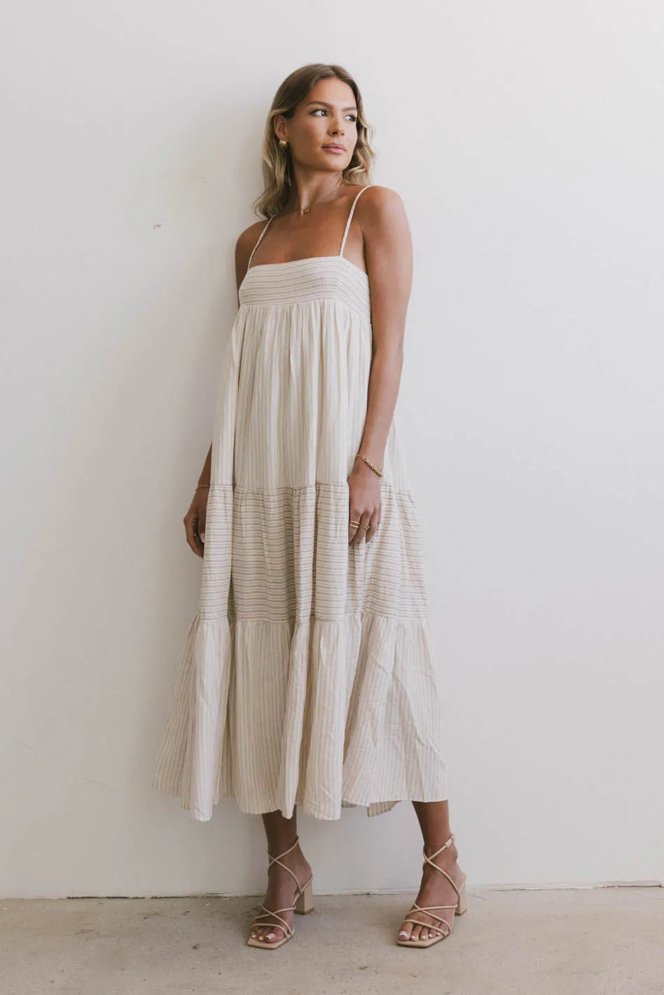 Demi Striped Midi Dress in Natural