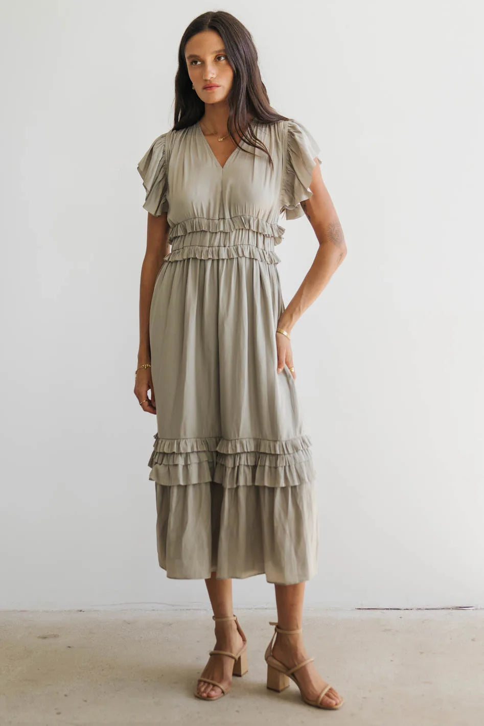 Willa Ruffle Dress in Sage