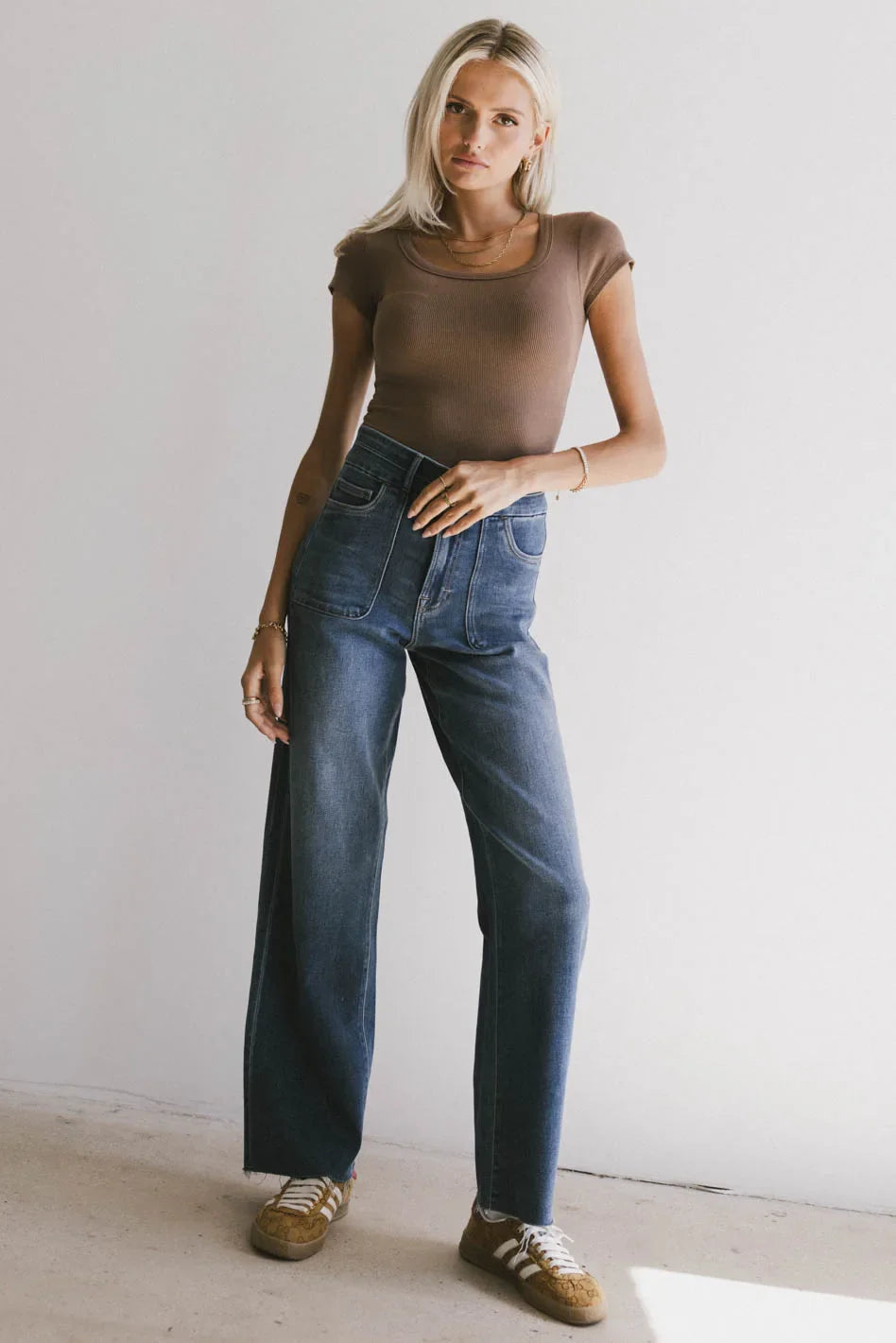 Freya Ribbed Top in Brown