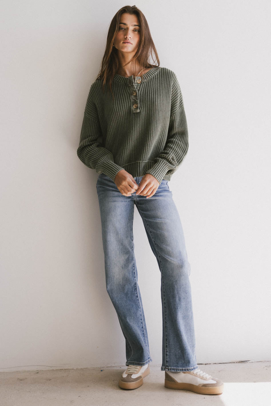 Inda Henley Sweater in Olive