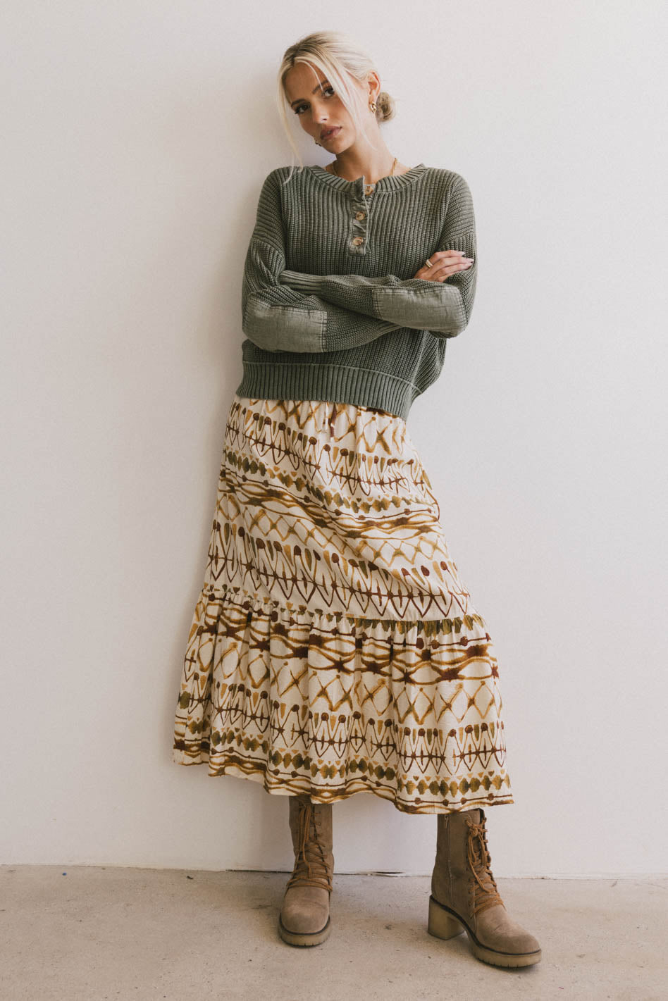 Inda Henley Sweater in Olive