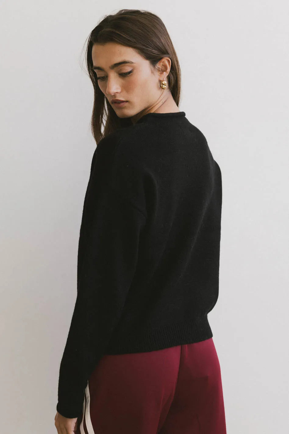 Meli Button Front Knit Sweater in Black