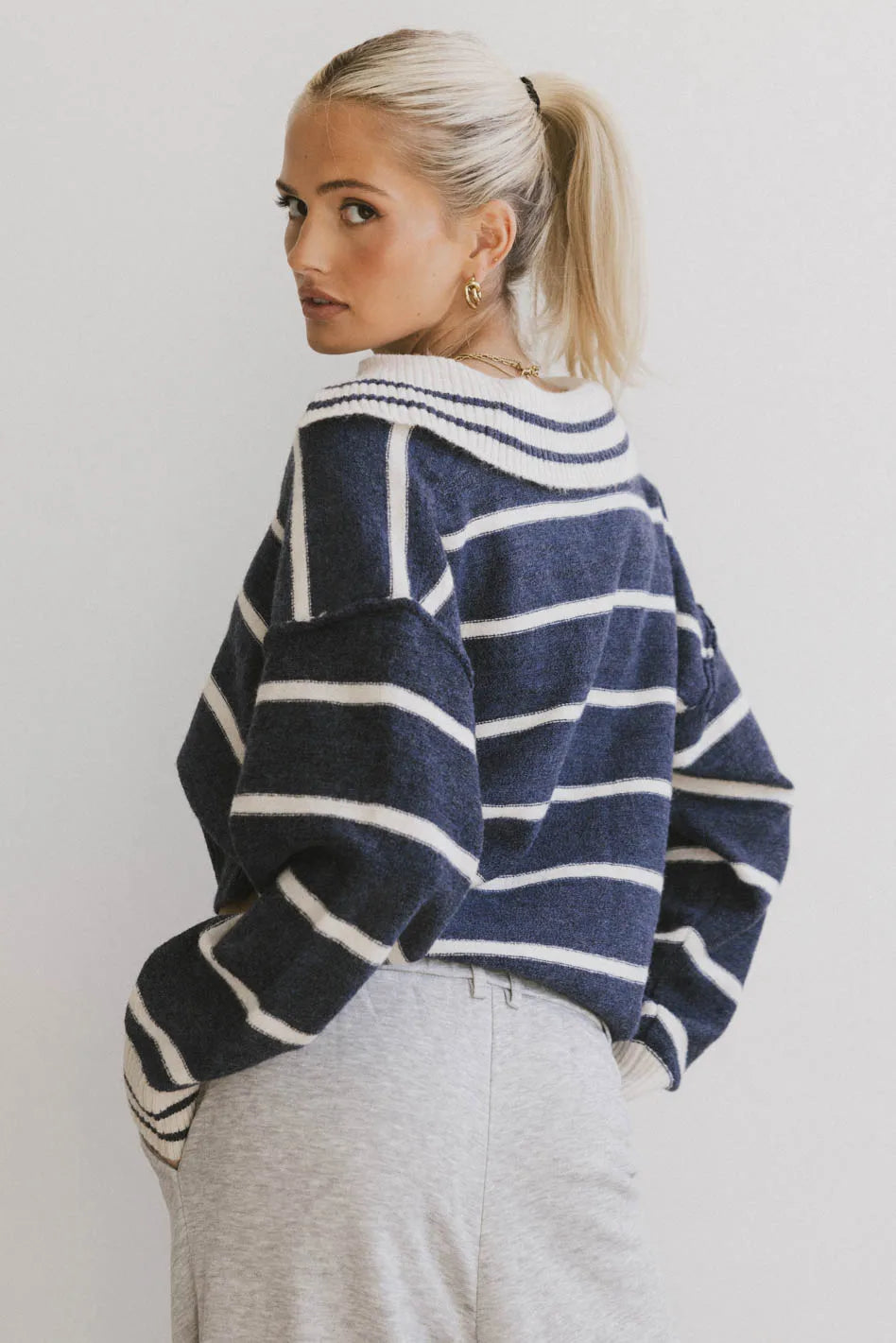Marina Collared Pullover in Navy